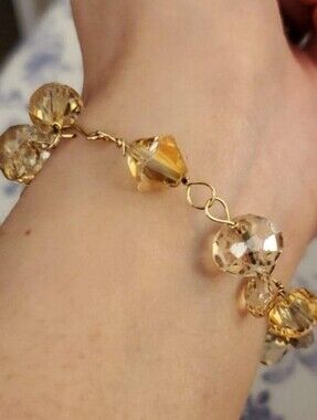 22k Solid Gold Link Chain Swarovski Crystal Bracelet Yellow-Gold Sparkle